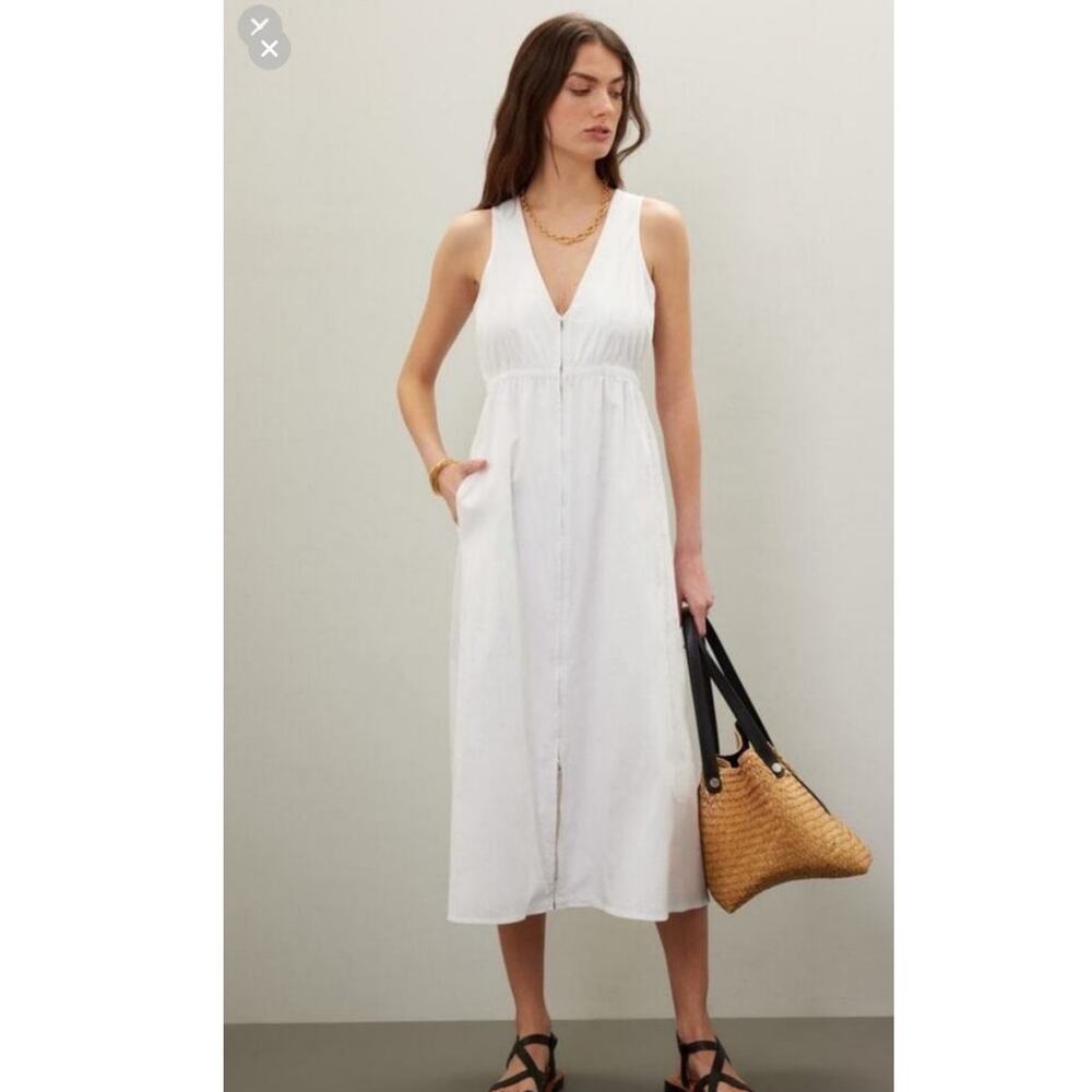 AREA STARS White Cotton Waist Cinching Sleeveless Jean A-Line Dress Size Large